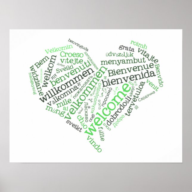 Välkomsthjärta (många språk) Poster (Framsidan)