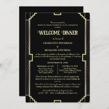 Välkomstinbjudan till Art Deco Black Rehearsal Väl