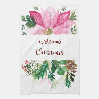 Välkomstjultorn, Rosa/Grönt Poinsettia Kökshandduk