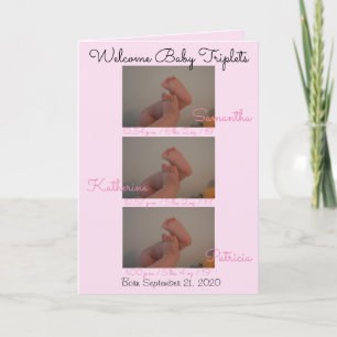 Välkomstkort för Baby Triplets Girls Birth Stats-f Meddelande