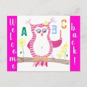 Välkomstkort för back to school rosa Chevron uggla Vykort