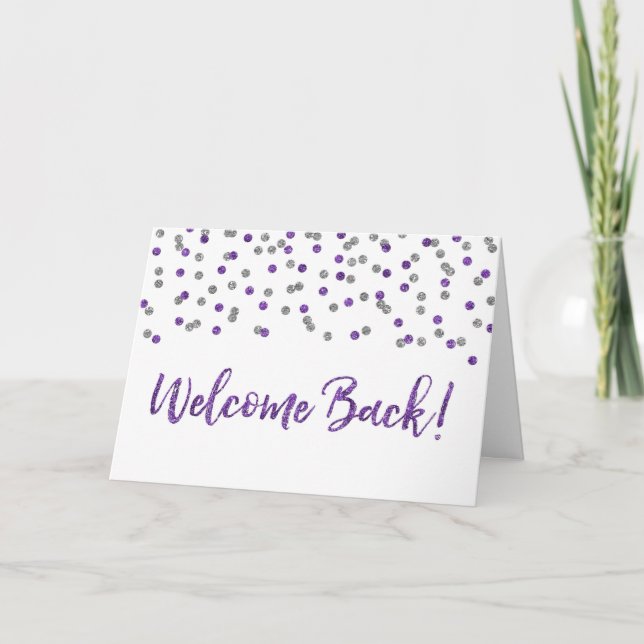 Välkomstkort för lila Silver Confetti Kort (Framsida)