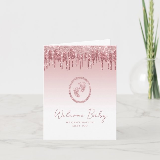 Välkomstkort för rosa Glitter Baby Shower Kort (Framsida)