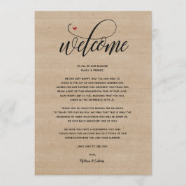 Välkomstkort för Rustic farm Bröllop och inlandsce Program