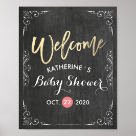 Välkomstkort för svart, vit Blommigt, babyvy Poster