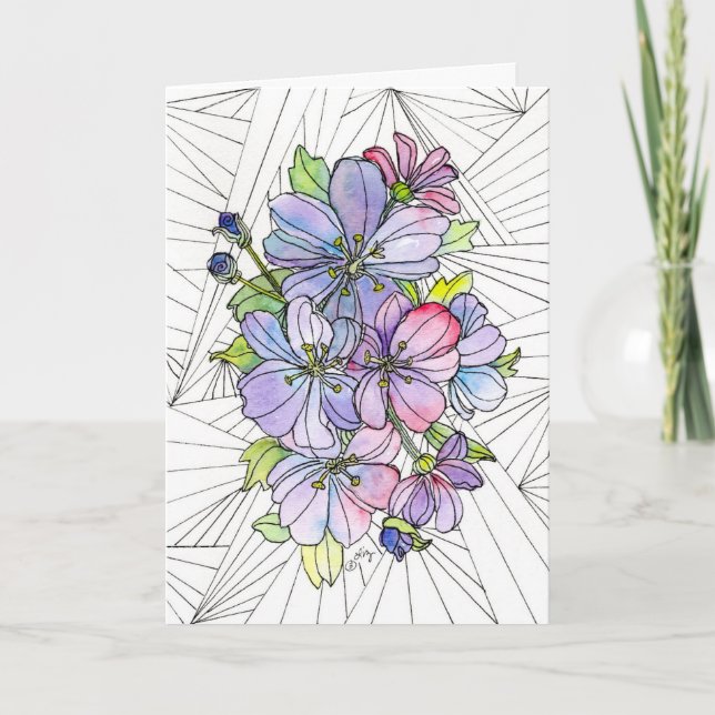 Välkomstkort - Lavendel och rosa blommor Kort (Framsida)