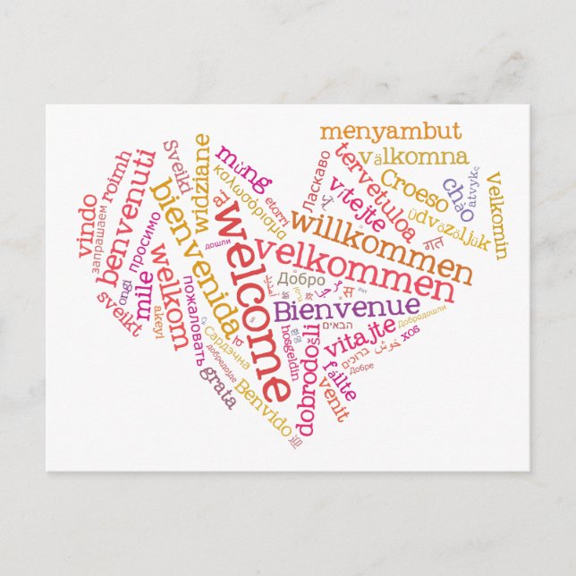 Välkomstkort (många språk) vykort (Framsida)