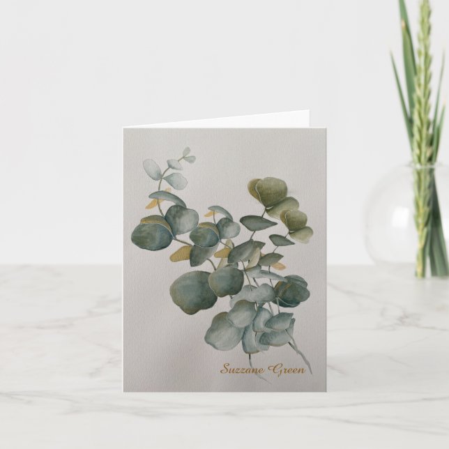 Välkomstkort med eucalyptusblad  helgkort (Framsida)