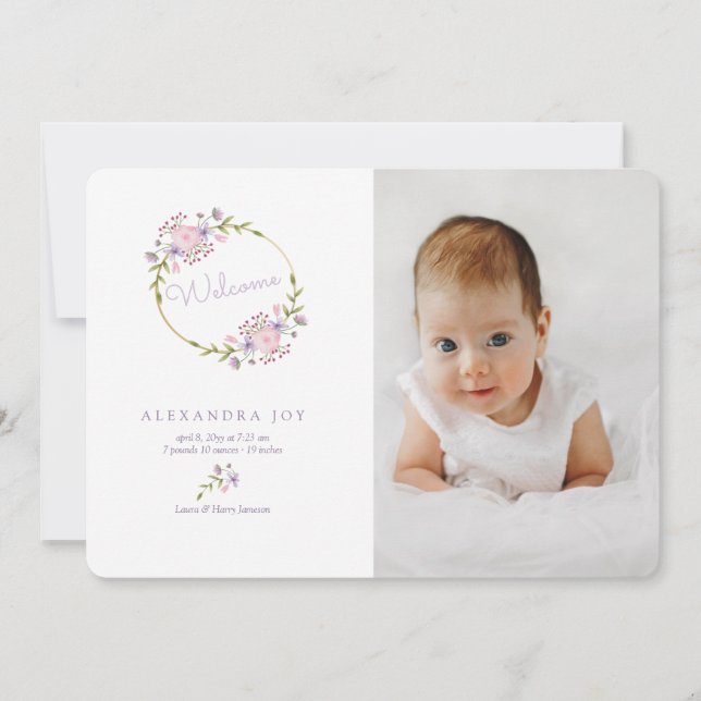 Välkomstkrans Foto Birth Announcement Meddelande (Framsida)