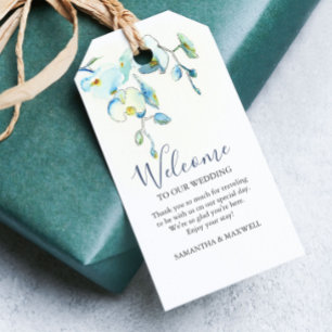 VälkomstMärkre för blå Blommigt Presentetikett