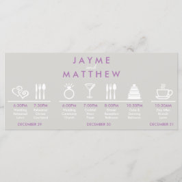 Välkomstmeddelande för grått och Lila Bröllop Program