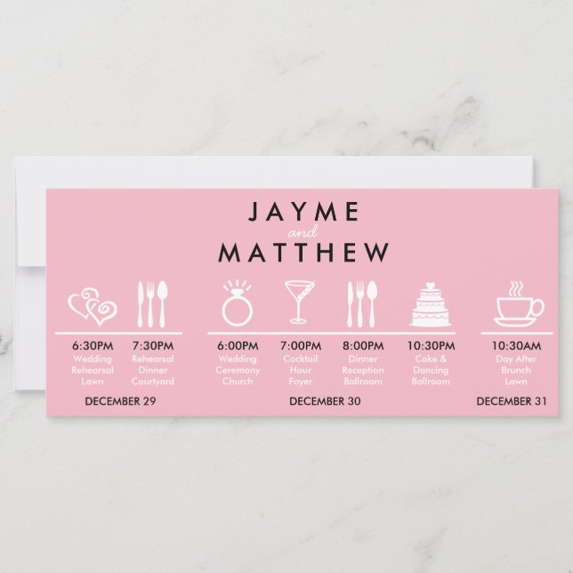 Välkomstmeddelande för rosa Black Bröllop-tidslinj (Framsida)