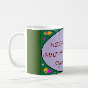 Välkomstmeddelande rött och grönt design kaffemugg
