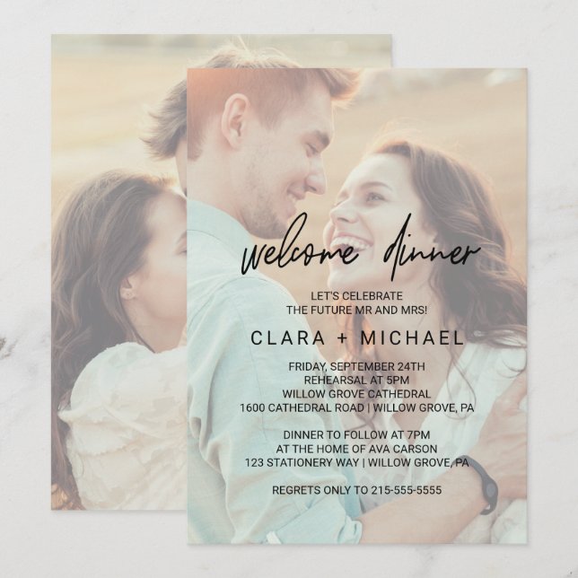 Välkomstmiddag för fotografi av pikalligrafi med i inbjudningar (Fram/baksida)