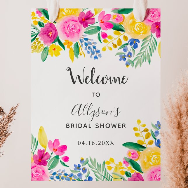 Välkomstmöhippa för blommigt med fetstil, land poster (Bold country floral watercolor welcome bridal poster)