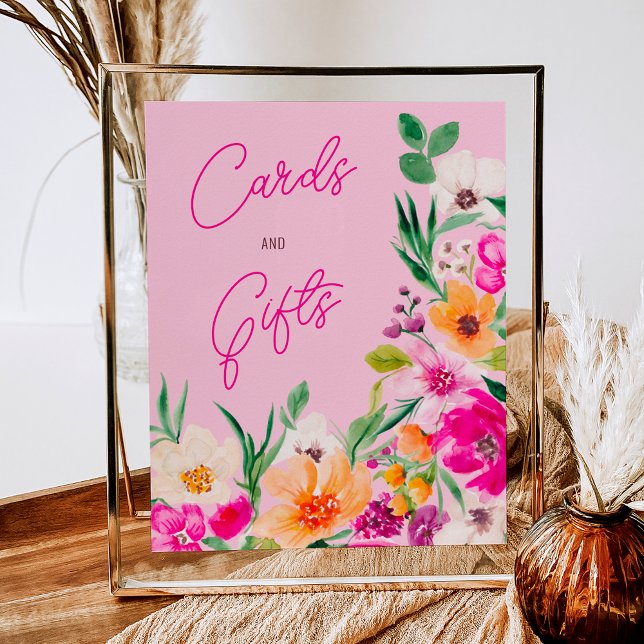 Välkomstmöhippa för blommor med fetstil i vild poster (Bright bold wild flowers welcome bridal shower poster on pastel pink)