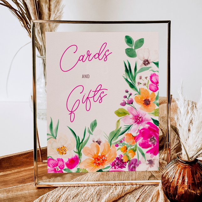 Välkomstmöhippa för blommor med fetstil i vild poster (Bright bold wild flowers welcome bridal shower poster on pink)