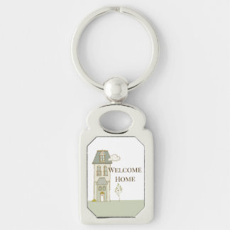 Välkomstnyckelkedja för hem rektangulärt silverfärgad nyckelring
