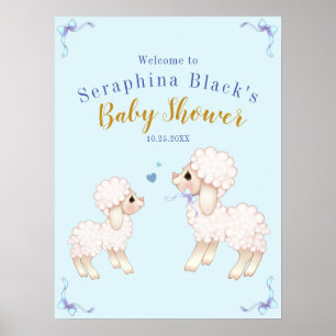 Välkomstord Poster i Sweet Blue Lamb Baby Shower