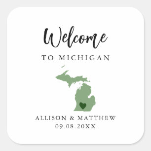 Välkomstpåse eller -låda för Färg Michigan Bröllop Fyrkantigt Klistermärke
