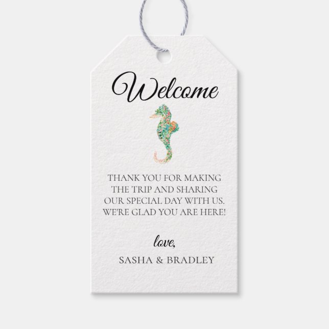 Välkomstpåse för Botaniska sjöhästen Bröllop Presentetikett (Framsidan)