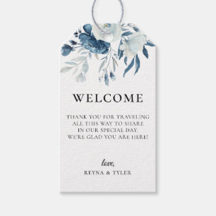 Välkomstpåse för Dusty Blue Navy Blommigt Bröllop Presentetikett