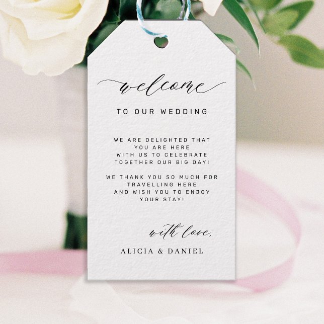 Välkomstpåse för elegant calligraphy bröllop presentetikett (Skapare uppladdad)