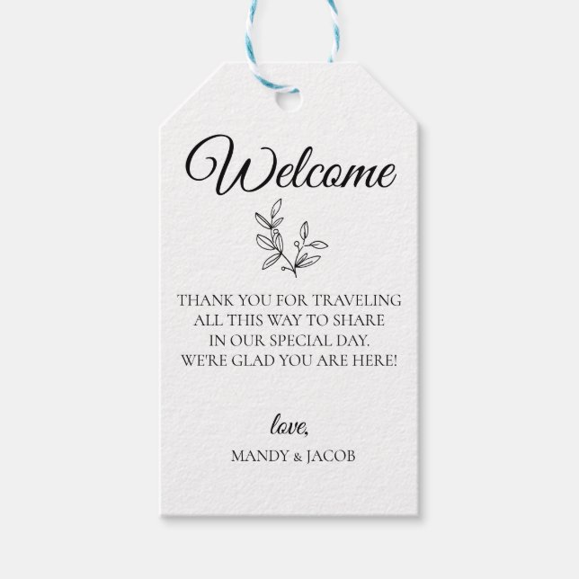 Välkomstpåse för Modern Botaniskt Bröllop Presentetikett (Framsidan)