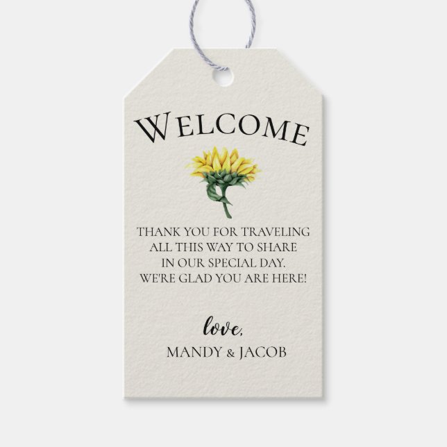 Välkomstpåse för Rustic Sunblomma Bröllop Presentetikett (Framsidan)