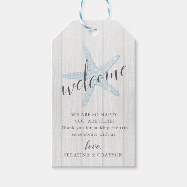 Välkomstpåse för Starfish Beach Wedding Rustic Presentetikett (Framsidan)