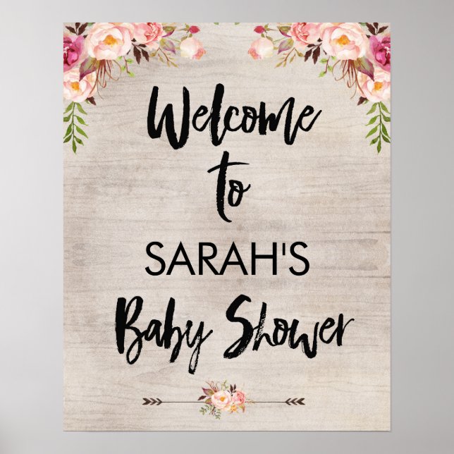 VälkomstPoster för blommigt Boho Baby Shower Poster (Framsidan)
