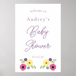 VälkomstPoster för Bright Blommigt Baby Shower Poster