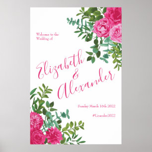 VälkomstPoster för Bright Rosa Blommigt Bröllop Poster