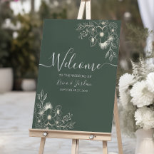 VälkomstPoster för Bröllop i Blommigt för oliv grö