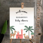 VälkomstPoster för Cute Camel Desert Baby Shower Poster<br><div class="desc">Välkomna din strävan med detta unika och mycket speciella välkomsttecken för babyduschen. Utformningen har söt kamel mitt i oasis och handflatan träd. Dess pastellpalett kompletterar temat perfekt. Utforska fler matchande artiklar i min butik.</div>