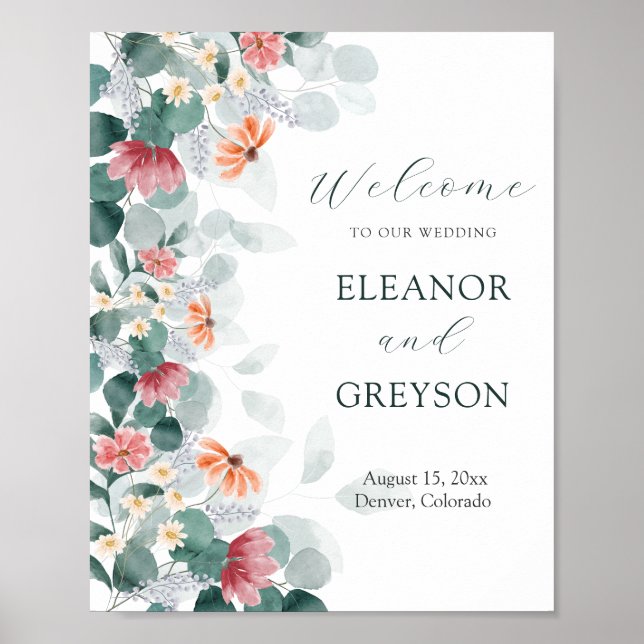 Välkomstposter för elegant av blåblommeucalyptus poster (Framsidan)