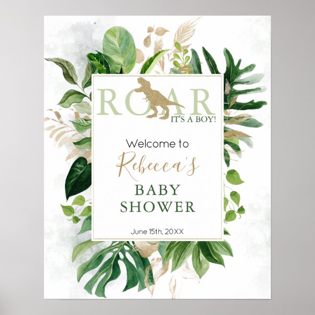 VälkomstPoster för elegant Dinosaur Baby Shower Poster (Framsidan)