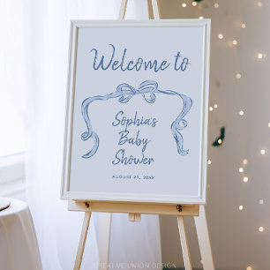 VälkomstPoster för hand plockade BlueBow Boy Baby Poster