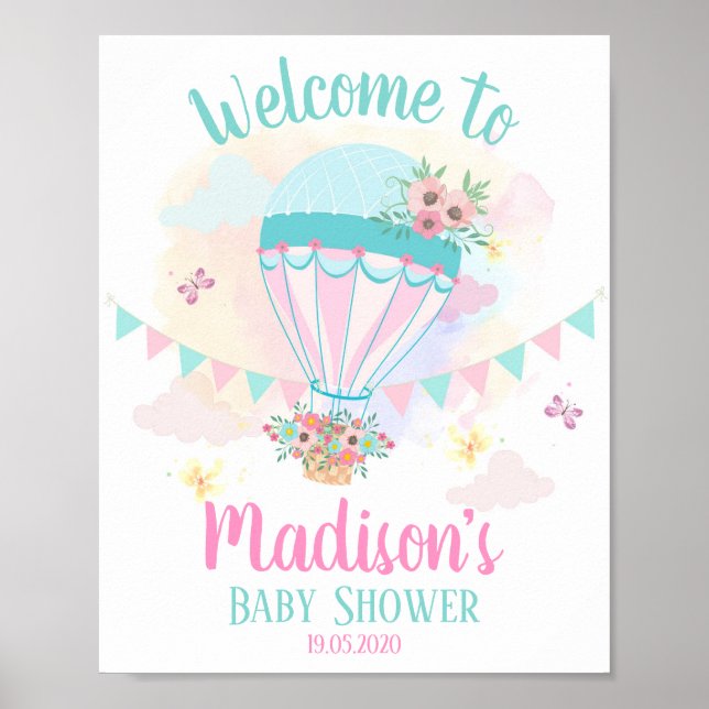 VälkomstPoster för luftballong Baby Shower Poster (Framsidan)