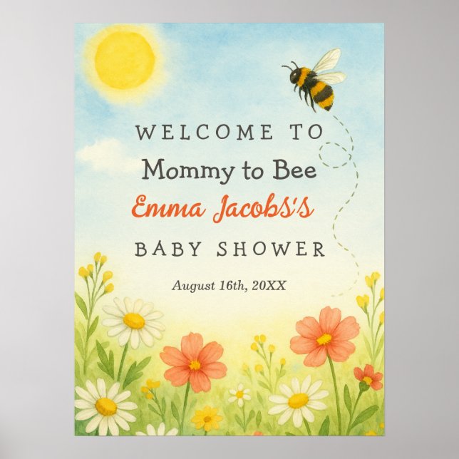 VälkomstPoster för mamma till Bee Baby Shower Poster (Framsidan)