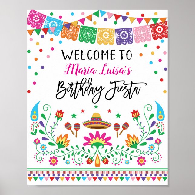 VälkomstPoster för mexikanska fiesta Birthday Cact Poster (Framsidan)