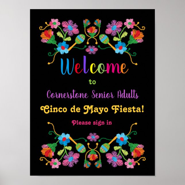 VälkomstPoster för mexikanska fiesta Embroidery Poster (Framsidan)