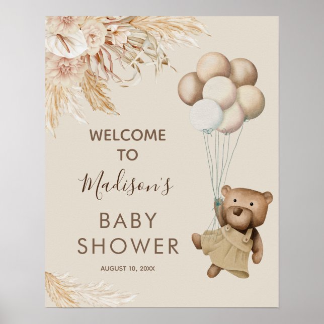VälkomstPoster för nalle Baby Shower Poster (Framsidan)
