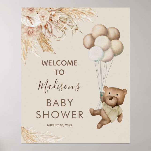 VälkomstPoster för nalle Baby Shower Poster (Framsidan)