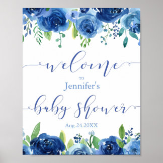 VälkomstPoster för Rustic Blåa blommor Baby Shower Poster