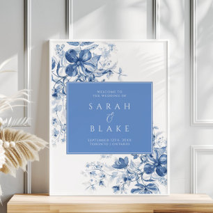 VälkomstPoster för Toile Fransk Blue Blommigt Bröl Poster