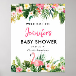 VälkomstPoster för Tropical Flamingo Baby Shower Poster
