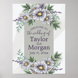 VälkomstPoster för vattenfärgsLila Grått Blommigt  Poster