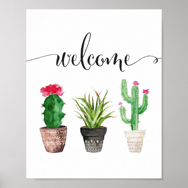 VälkomstPoster för vattenfärgssucculenter Poster (Framsidan)