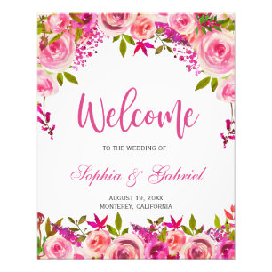 VälkomstPoster i Fuchsia Rosa Blommigt Bröllop Fototryck